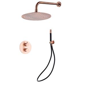 Saniclear Copper Pro inbouw regendouche 20cm rond met wandarm geborsteld koper