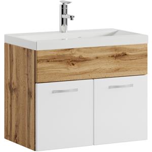 Badplaats Badkamermeubel Montreal Set 01 60 x 35 cm - Eiken met Wit - Badmeubel met Wastafel