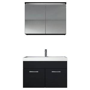 Badplaats Badkamermeubel Set Paso 02 80 x 40 cm - Zwart Hoogglans - Badmeubel met Wastafel en Spiegelkast