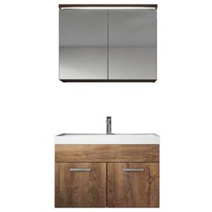 Badplaats Badkamermeubel Set Paso 02 80 x 40 cm - Bruin Eiken - Badmeubel met Wastafel en Spiegelkast