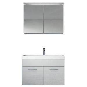 Badplaats Badkamermeubel Set Paso 02 80 x 40 cm - Wit Hoogglans - Badmeubel met Wastafel en Spiegelkast