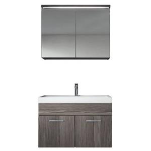 Badplaats Badkamermeubel Set Paso 02 80 x 40 cm - Grijs Eiken - Badmeubel met Wastafel en Spiegelkast