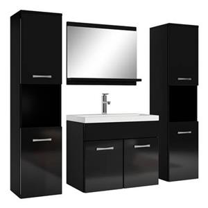 Badplaats Badkamermeubel Set Montreal XL 60 x 35 cm - Zwart Hoogglans - Badmeubel met spiegel en zijkasten