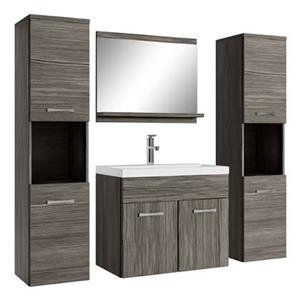 Badplaats Badkamermeubel Set Montreal XL 60 x 35 cm - Grijs eiken - Badmeubel met spiegel en zijkasten