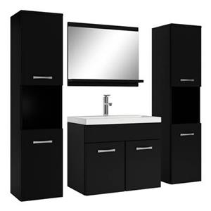 Badplaats Badkamermeubel Set Montreal XL 60 x 35 cm - Mat zwart- Badmeubel met spiegel en zijkasten