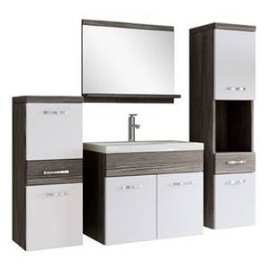 Badplaats Badkamermeubel Set Alba 60 x 35 cm - Grijs eiken met wit - Badmeubel met spiegel en zijkasten