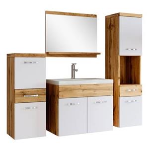 Badplaats Badkamermeubel Set Alba 60 x 35 cm - Eiken met wit - Badmeubel met Spiegel en Zijkasten