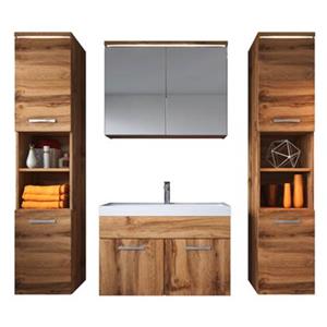 Badplaats Badkamermeubel Set Paso XL 80 x 40 cm - Eiken - Badmeubel met spiegelkast en zijkasten