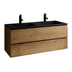 Badplaats Badkamermeubel Set Angela 120cm - Eiken - Badmeubel met Zwarte Wastafel