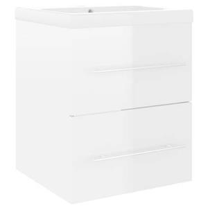 vidaXL Badezimmerspiegelschrank Waschbeckenunterschrank mit Einbaubecken Hochglanz-Weiß (1-St)
