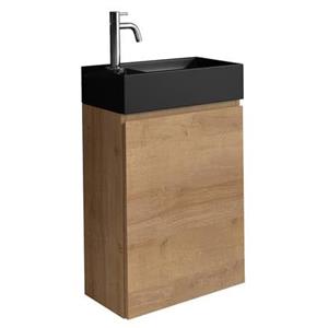 Wc Badmöbel Angela 40x22 cm Eiche - Schrank Schwarze Waschbecken Badezimmer Toilette - Eiche, Schwarz