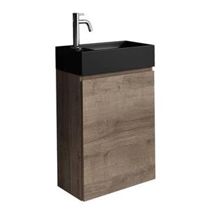 Wc Badmöbel Angela 40x22 cm Braun Eiche - Schrank Schwarze Waschbecken Badezimmer Toilette - Braun Eiche