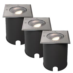 HOFTRONIC™ Set van 3 Cody LED Grondspots RVS - GU10 4,5 Watt 345 lumen dimbaar - 4000K neutraal wit - Kantelbaar - Overrijdbaar - Vierkant - IP67 waterdicht