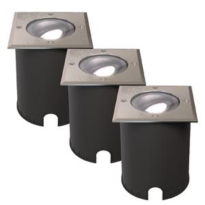 HOFTRONIC™ Set van 3 Cody LED Grondspots RVS - GU10 4,5 Watt 345 lumen dimbaar - 6500K Daglicht wit - Kantelbaar - Overrijdbaar - Vierkant - IP67 waterdicht