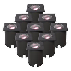 HOFTRONIC SMART Set van 9 Cody Smart Grondspots Zwart - GU10 5,5 Watt 345 lumen - RGB + WW - Wifi + BLE - Kantelbaar - Overrijdbaar - Vierkant - IP67 waterdicht