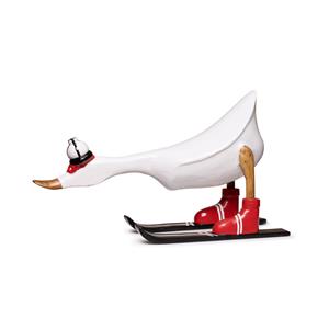 Houten eend op ski's - Wit - 40x25 (lxh) - 