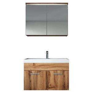 Badplaats Badkamermeubel Set Paso 02 80 x 40 cm - Eiken - Badmeubel met Spiegelkast