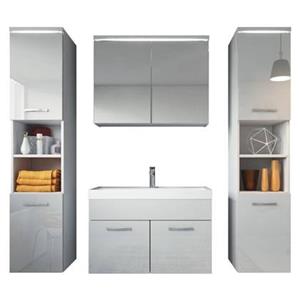 Badplaats Badkamermeubel Set Paso XL 80 x 40 cm - Wit Hoogglans - Badmeubel met spiegelkast en zijkasten