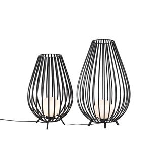 QAZQA Set van vloerlampen zwart met opaal glas 110 cm en 70 cm - Angela