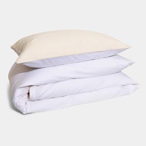 Homehagen Cotton percale bedding set- Cream & white - 1x 240x220 / 60x63