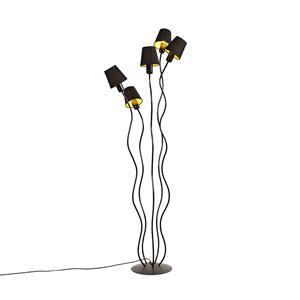 qazqa Design-Stehleuchte schwarz 5-flammig mit Klemmschirm - Wimme - Schwarz