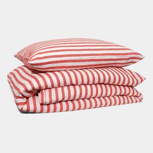 Homehagen Linen Bedding set - Red stripe - Red stripe / 80x80 / 150x210