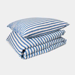 Homehagen Linen Bedding set - Blue stripe - Blue stripe / 60x63 / 240x220