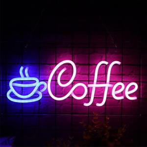 Groenovatie LED Neon Wandlamp Coffee, Op USB, 42x22x2cm, Blauw/Roze