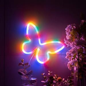 Groenovatie LED Neon Wandlamp Vlinder, Op Batterijen en USB, 23x23x2cm, Multicolor