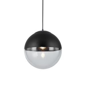 qazqa Retro-Hängelampe schwarz mit klarem Glas 35 cm - Eclipse - Schwarz