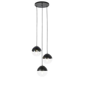 QAZQA Retro hanglamp zwart met helder glas rond 3-lichts - Eclipse