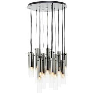 Lampe Glasini Pendelleuchte 14flg schwarz matt/rauchglas Metall/Holz schwarz 14x C35, E14, 25 w - schwarz - Brilliant