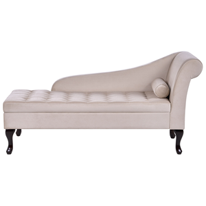 BELIANI Chaise longue met opbergruimte fluweel beige rechtszijdig PESSAC