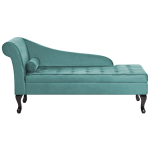 BELIANI Chaise longue met opbergruimte fluweel groenblauw linkszijdig PESSAC