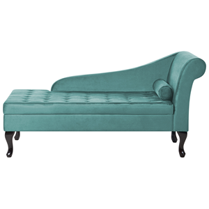 BELIANI Chaise longue met opbergruimte fluweel groenblauw rechtszijdig PESSAC