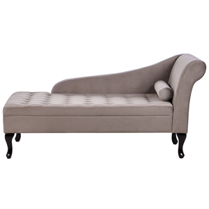 BELIANI Chaise longue met opbergruimte fluweel taupe rechtszijdig PESSAC