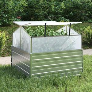VidaXL Plantenbak met kas verhoogd 100x100x85 cm zilverkleurig