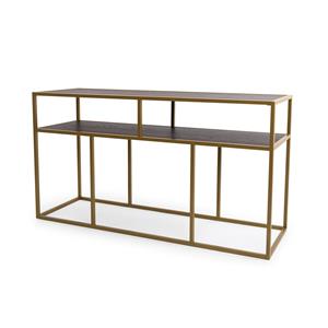 STALUX Side-table Teun 150cm - goud / bruin hout