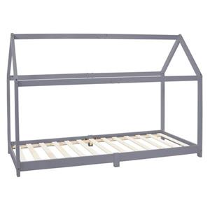 ML-Design Kinderbed 90x200 Cm Met Dak En Lattenbodem, Lichtgrijs