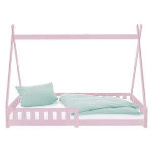 ml-design Kinderbett Tipi mit Lattenrost, 90x200 cm, Rosa, aus Kiefernholz, Indianer Bett für Mädchen & Jungen, Hausbett mit Zaun, Kinderhaus Jugendbett