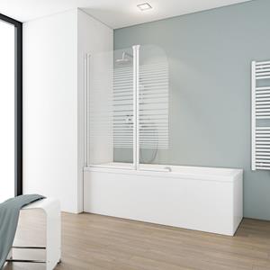 Badewannenfaltwand Komfort teilgerahmt von Schulte 3 mm Sicherheitsglas (esg) Dekor Querstreifen, Profilfarbe: Alpinweiß, Anschlag standardmäßig