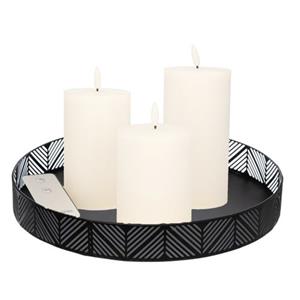 Anna's Collection Led Kaarsen - 3x St - Wit - Met Zwart Rond Dienblad 29,5 Cm