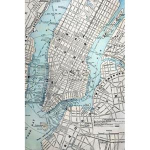 ESTAhome Fotobehang Old Street Map New York Grijs En Blauw