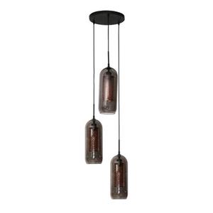 Hoyz Collection Hoyz - Hanglamp 3l Smoke - Getrapt - Glas-geperforeerd Staal - Artic Zwart