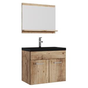 Badplaats Badkamermeubel Montreal Set 02 60 x 35 cm - Kastanje Eiken - Badmeubel met Zwarte Wastafel