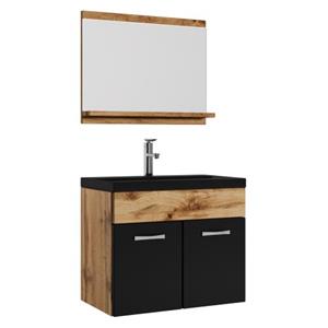 Badplaats Badkamermeubel Montreal Set 02 60 x 35 cm - Eiken met Zwart - Badmeubel met Zwarte Wastafel