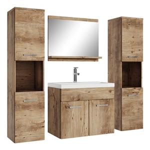Badplaats Badkamermeubel Set Montreal XL 60 x 35 cm - Kastanje eiken - Badmeubel met spiegel en zijkasten