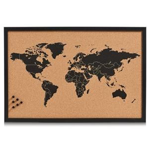 Zeller Prikbord/memobord Wereldkaart - Zwart - 60 X 40 Cm - Kurk/hout