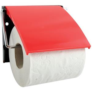 MSV Toiletrolhouder Wand/muur - Metaal Met Afdekklepje - Rood