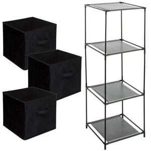 Storage Solutions Kastmandjes/opberg Manden - Zwart Velours - 3x Stuks - Rek 34 X 98 Cm